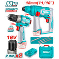 Комплект акумулаторни перфоратор и винтоверт TOTAL INDUSTRIAL, 16 V, 2 x 2 Ah