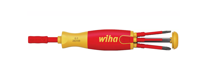 Отвертка с бит държач VDE 1000V, WIHA, 1/4", PH, PZ, SL, 6 бита