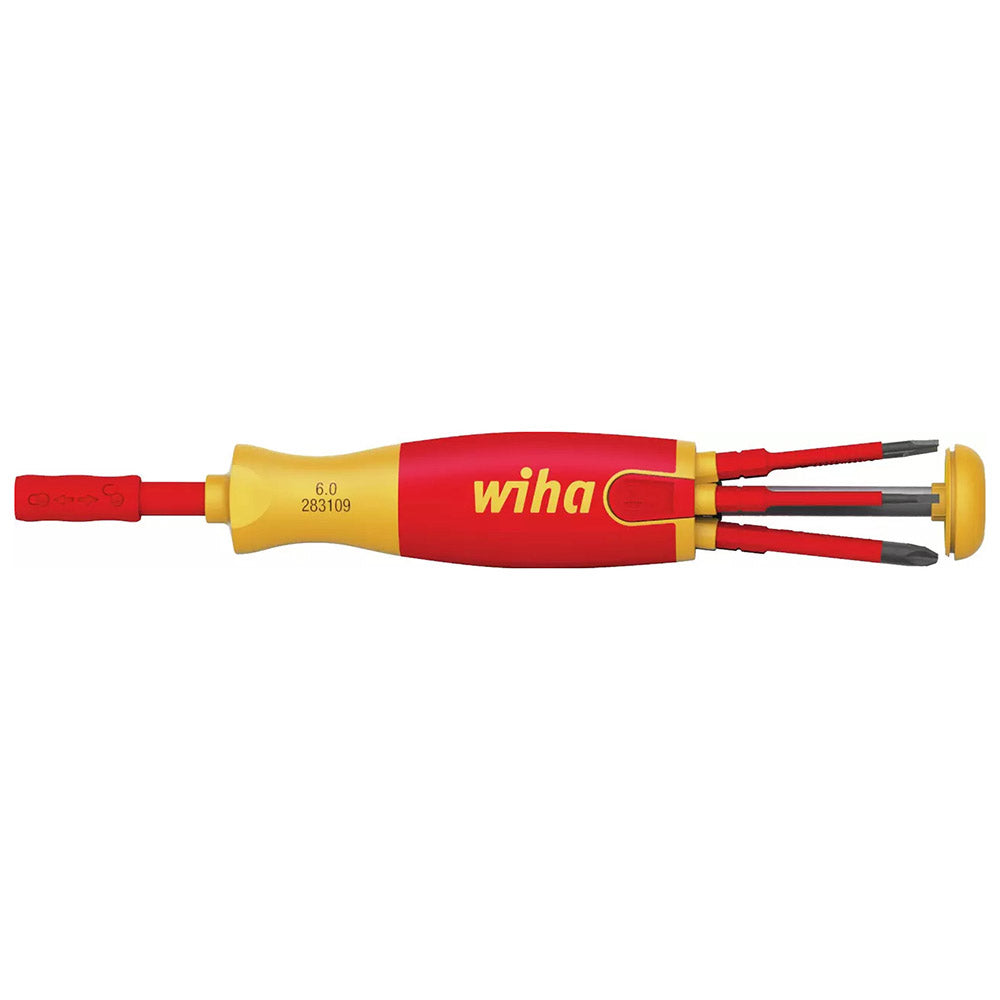 Отвертка с бит държач VDE 1000V, WIHA, 1/4", PH, PZ, SL, 6 бита