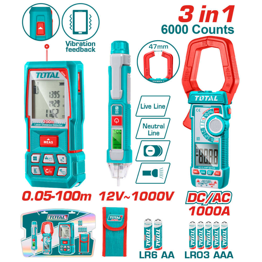 Комплект измервателни инструменти TOTAL INDUSTRIAL, 3в1