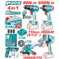 Комплект акумулаторни инструменти TOTAL INDUSTRIAL, 4в1, 20 V, 2 x 4 Ah