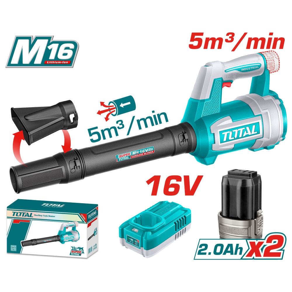 Акумулаторен издухвател TOTAL INDUSTRIAL, 16 V, 2 x 2 Ah