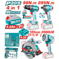 Комплект акумулаторни инструменти TOTAL TOSLI241297E, 20 V, 2 x 4 Ah