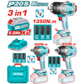 Комплект акумулаторни гайковерти TOTAL, 3в1, 20 V, 2 x 5 Ah