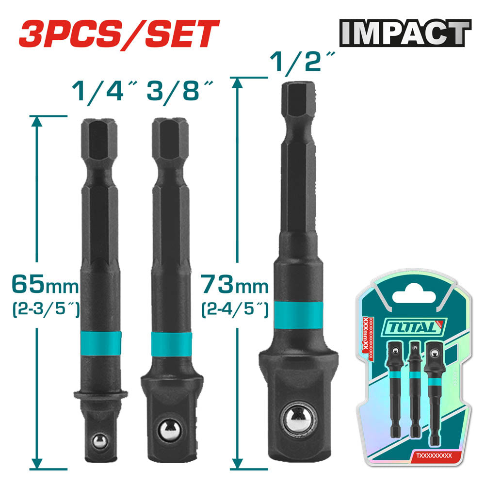 Комплект адаптори 1/4" за вложки, 1/4", 3/8", 1/2", TOTAL, 3 части