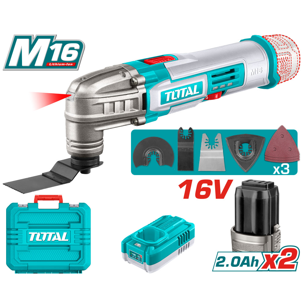 Акумулаторен мултифункционален инструмент TOTAL INDUSTRIAL, 16 V, 2 x 2 Ah