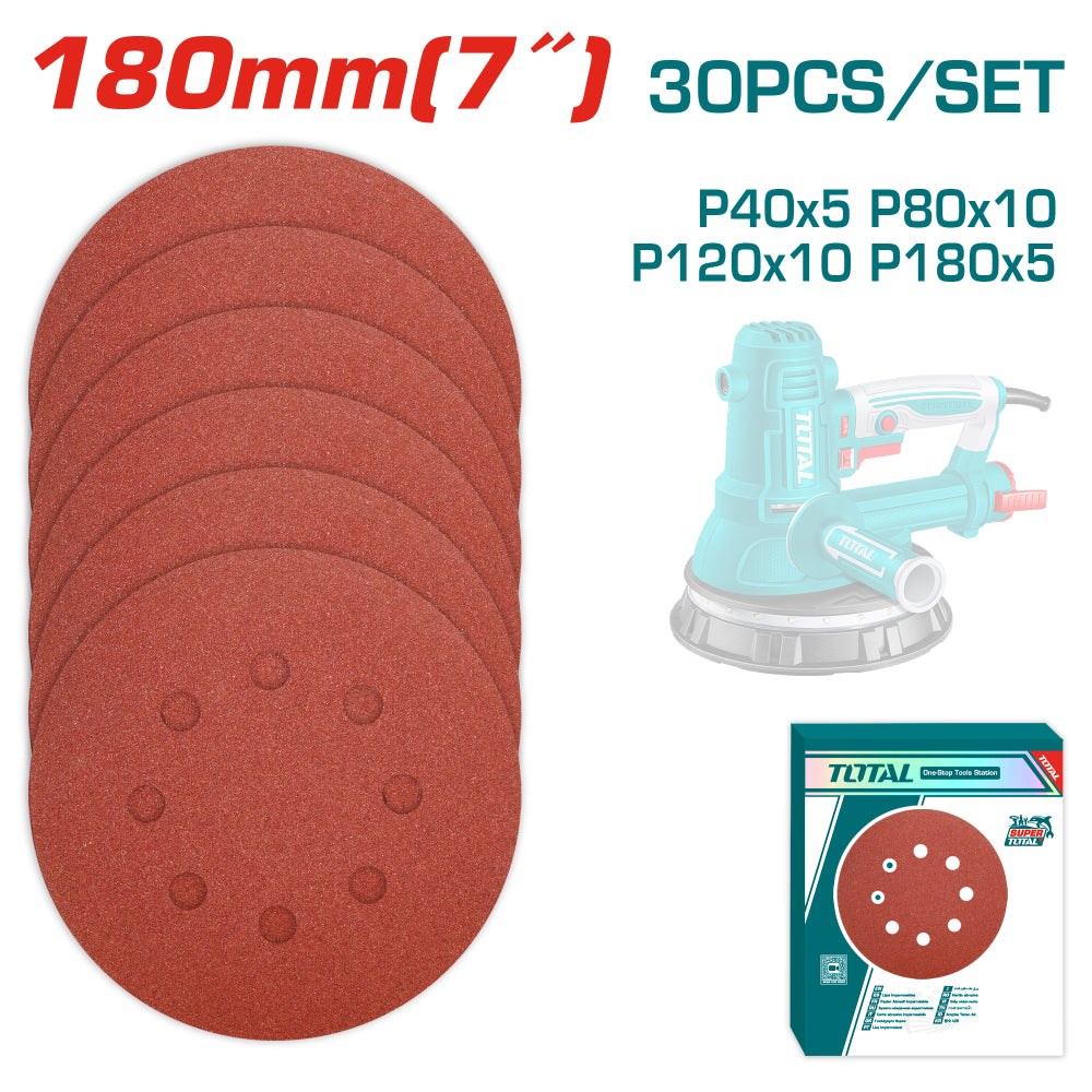 Фибър диск TOTAL, P40 - P180, 8 отвора, Ф 180 мм, 30 броя