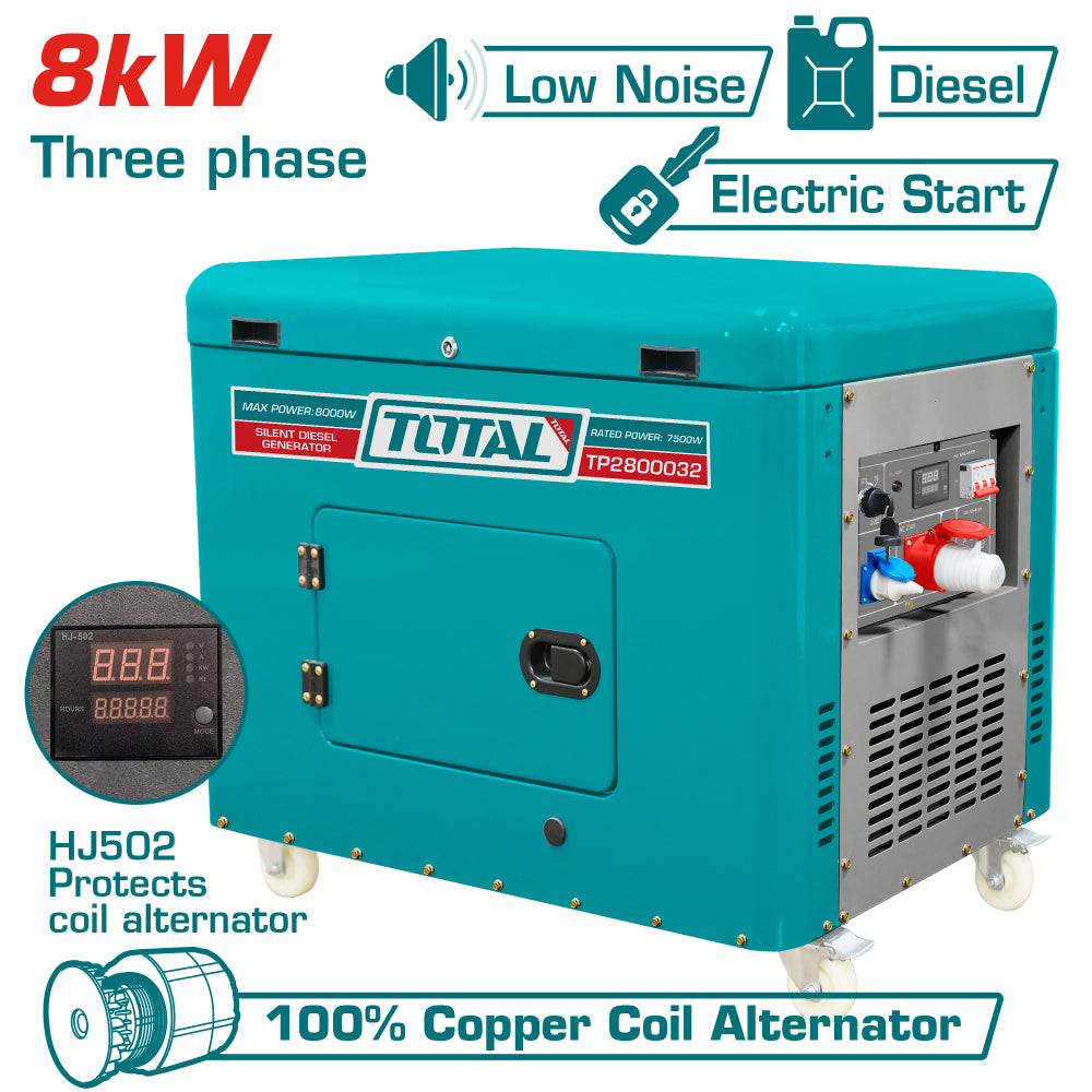 Дизелов безшумен трифазен генератор TOTAL TP2800032, 8 kW