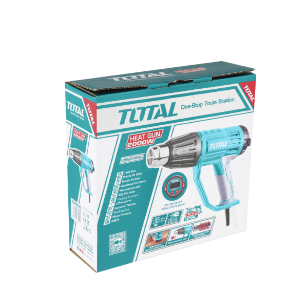 Пистолет за горещ въздух TOTAL INDUSTRIAL, 2000 W, LCD, 50-600°C + аксесоари