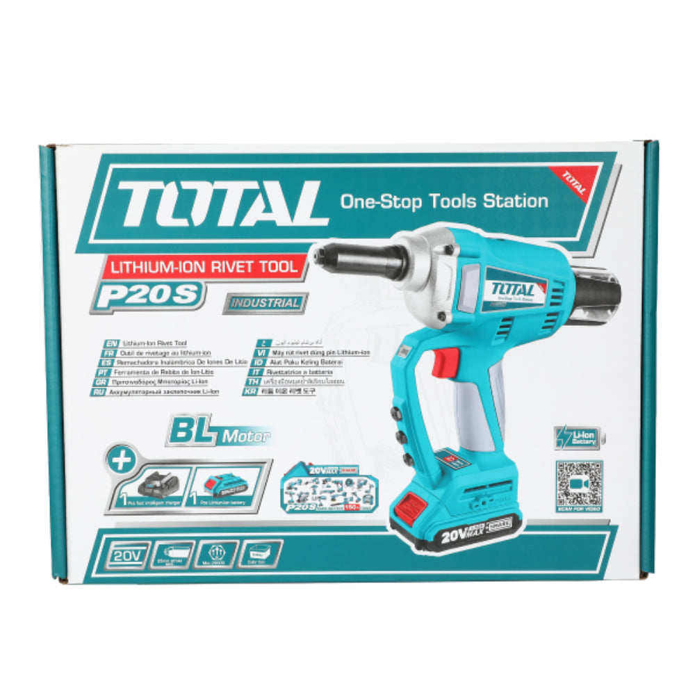 Акумулаторна безчеткова нитачка за поп-нит TOTAL INDUSTRIAL, 20 V, 1 x 2.0 Ah