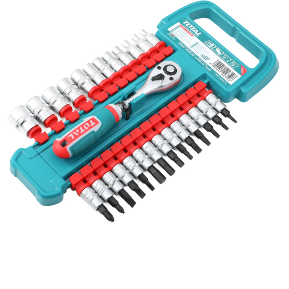 Комплeкт тресчотка и вложки TOTAL INDUSTRIAL, 1/4", 27 части