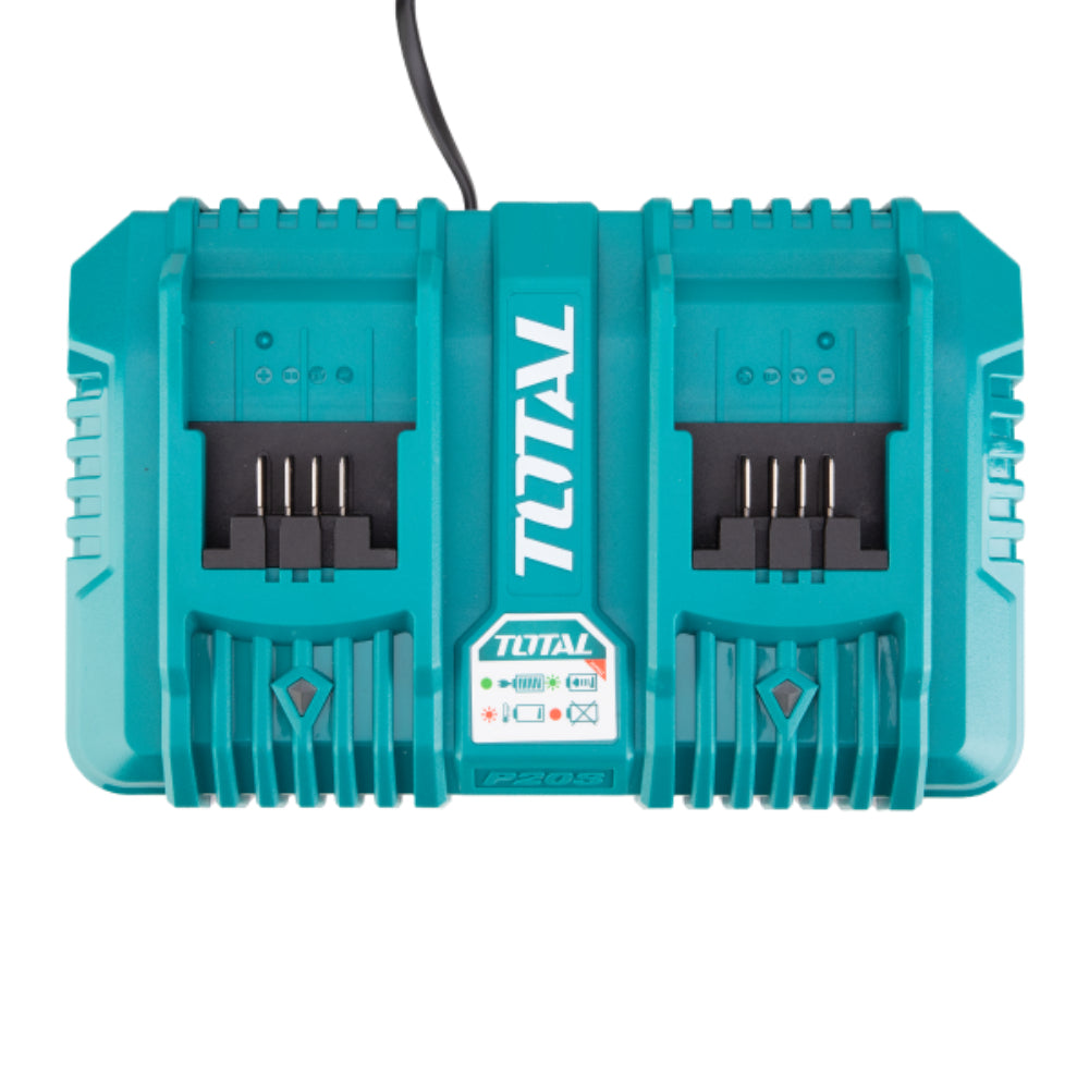 Двойно зарядно за Li-Ion батерии TOTAL Industrial, 20 V, 4 А