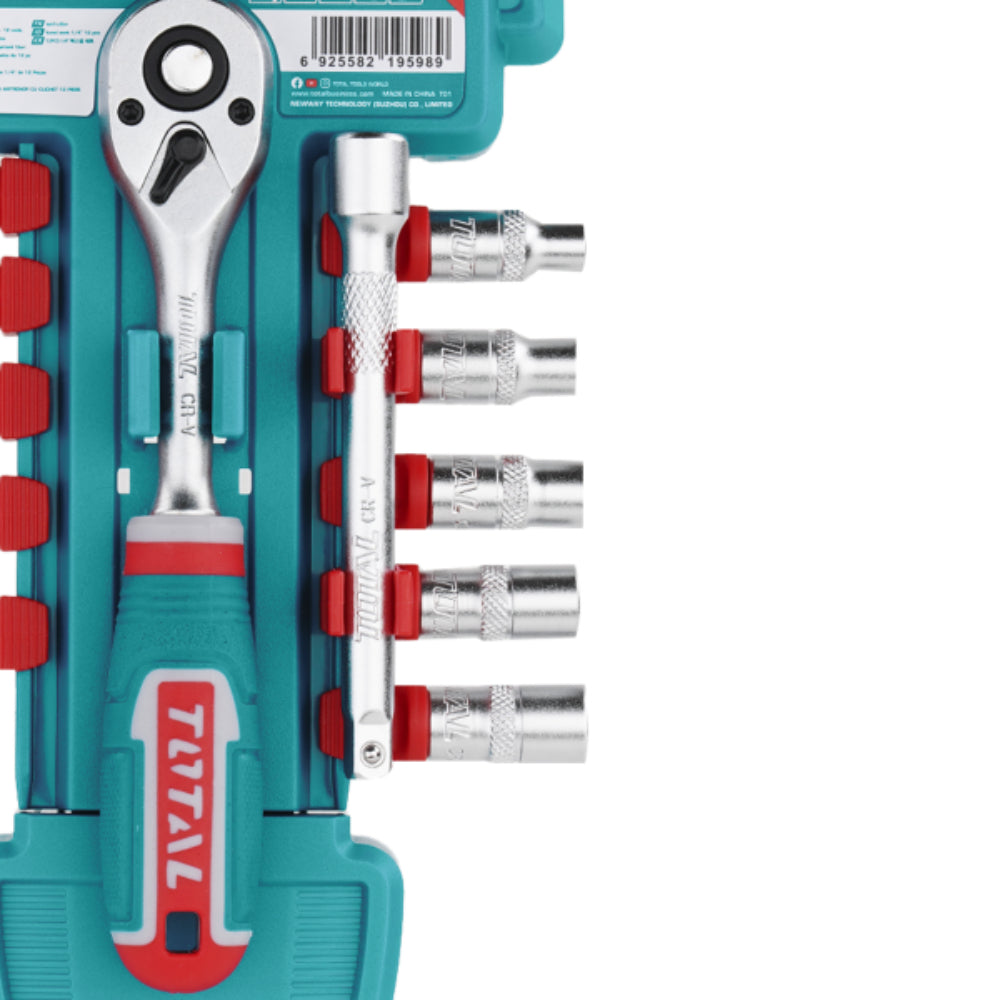 Комплeкт тресчотка и вложки TOTAL INDUSTRIAL, 1/4 ", 12 части