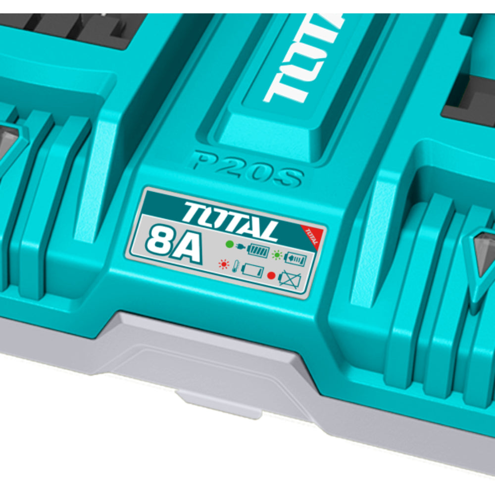 Двойно зарядно за Li-Ion батерии TOTAL Industrial, 20 V, 4 А
