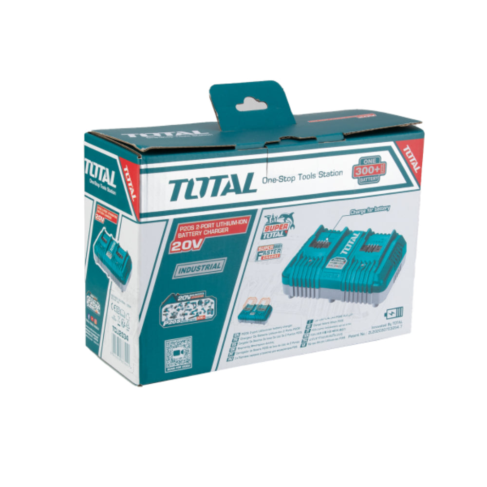 Двойно зарядно за Li-Ion батерии TOTAL Industrial, 20 V, 4 А