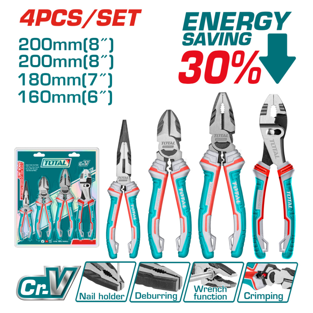Комплект клещи TOTAL Industrial, CrV, High Leverage, 4 части