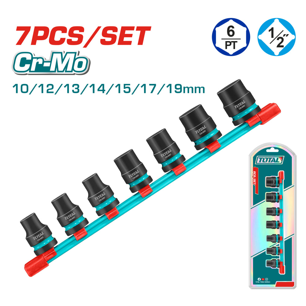 Комплект шестостенни ударни вложки TOTAL INDUSTRIAL, 1/2", 7 части