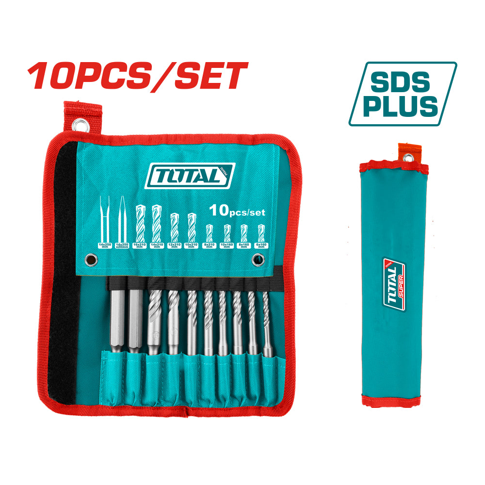 Комплект длета и свредла TOTAL, SDS plus, 10 броя