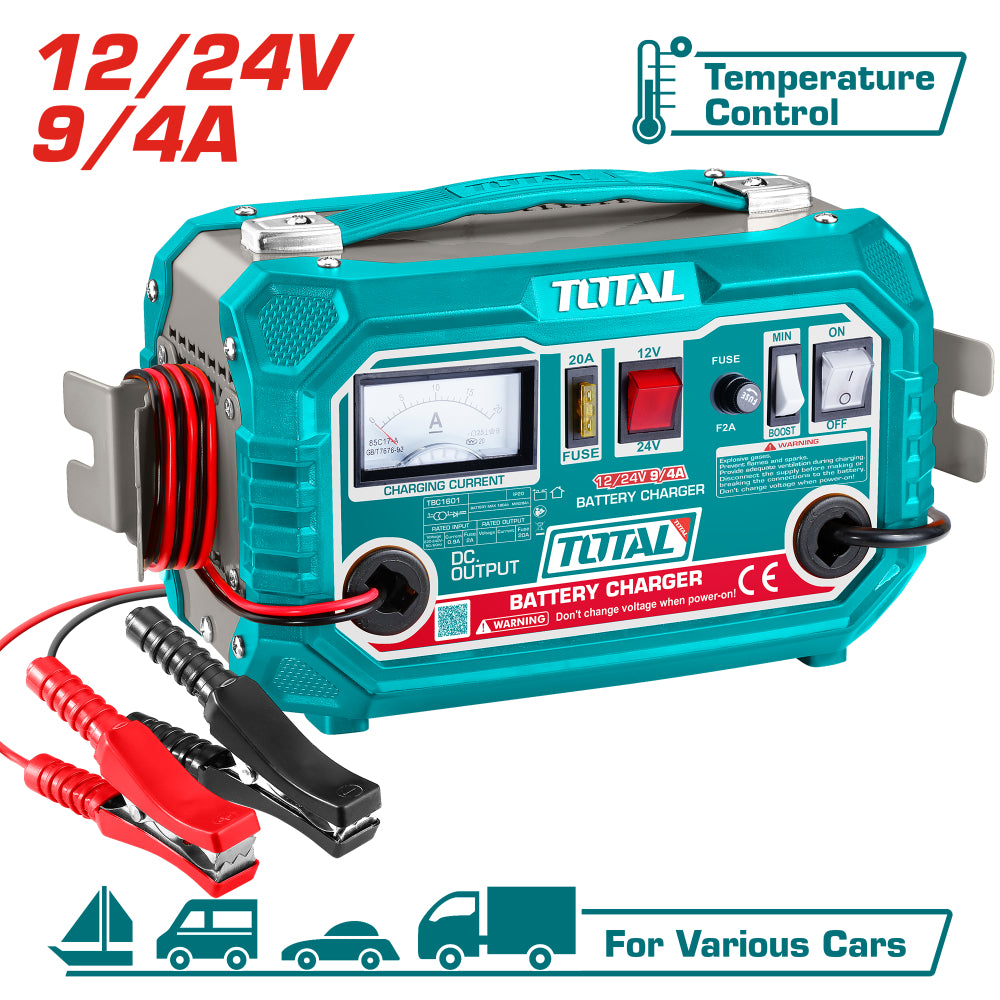 Зарядно за акумулатор TOTAL, 12V / 24V - 28 / 180 Ah - 9A / 4A