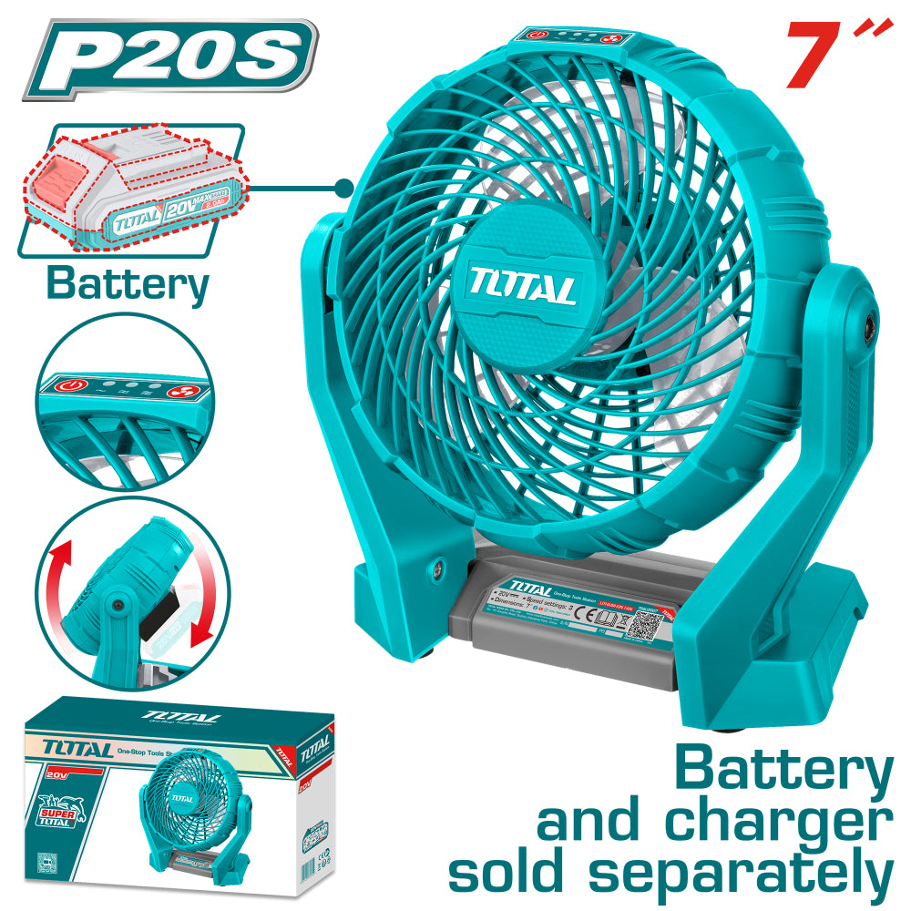 Акумулаторен вентилатор TOTAL, 20 V, 7", без батерия