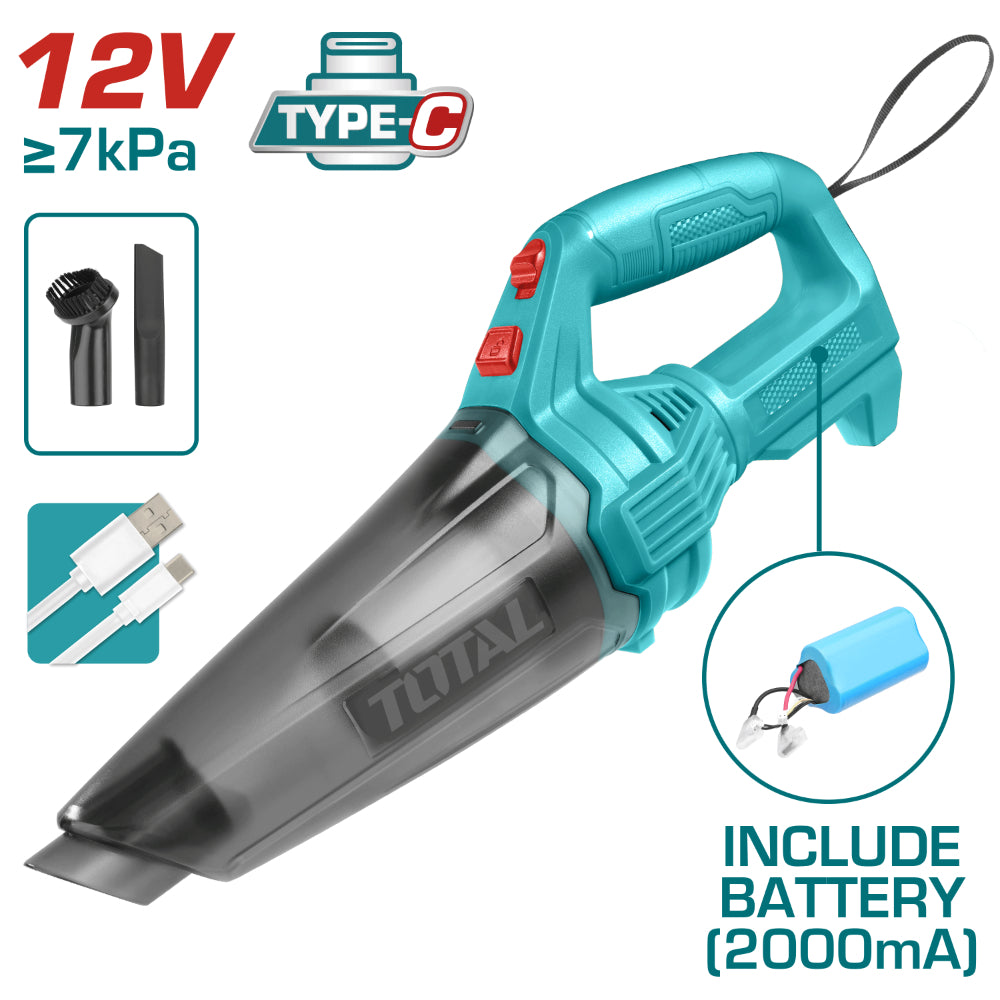 Акумулаторна прахосмукачка TOTAL, 12 V, 2000 mAh, 0.5 L