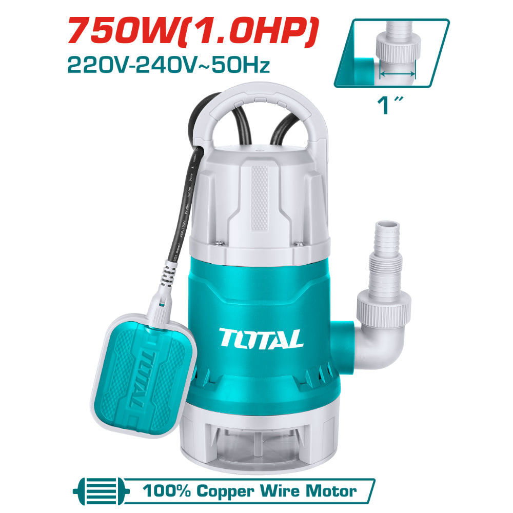 Потопяема помпа за мръсна вода TOTAL, 216 L/min, 750 W, 1" TL TWP87506