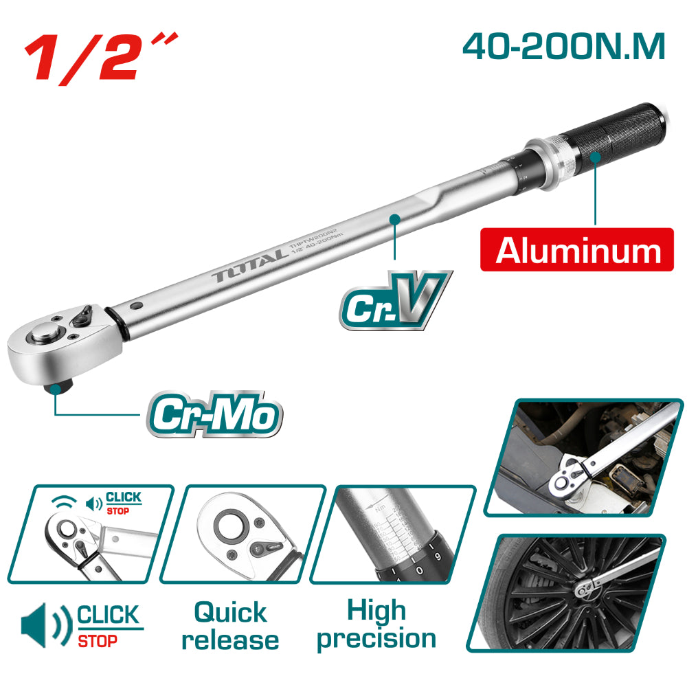 Ключ динамометричен TOTAL INDUSTRIAL, 1/2", 40 - 200 Nm