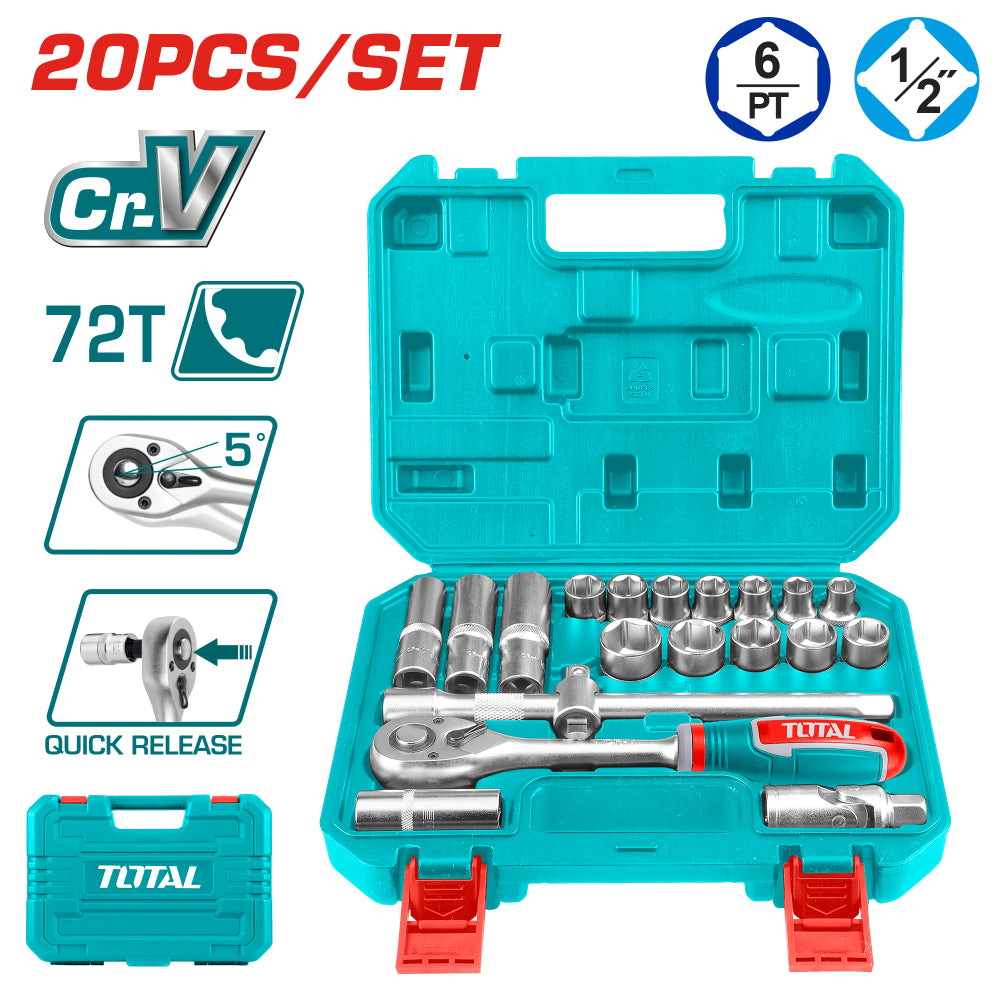 Комплект тресчотка и вложки TOTAL INDUSTRIAL, 1/2", 20 части