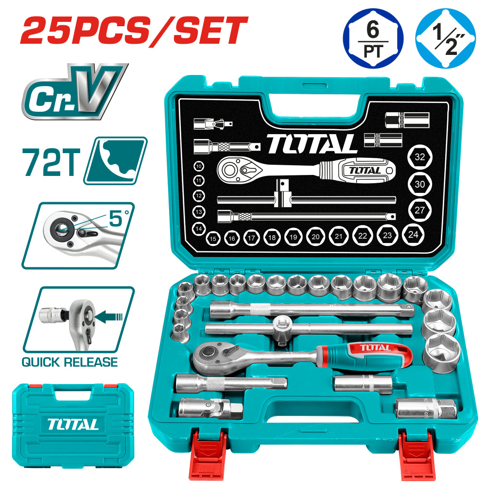 Комплeкт тресчотка и вложки TOTAL INDUSTRIAL, 1/2 ", 25 части