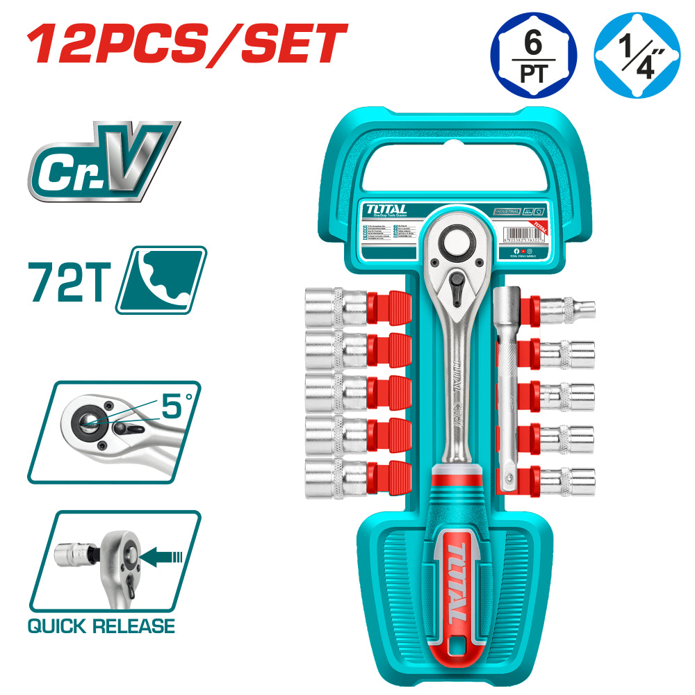 Комплeкт тресчотка и вложки TOTAL INDUSTRIAL, 1/4 ", 12 части