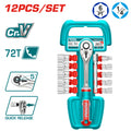 Комплeкт тресчотка и вложки TOTAL INDUSTRIAL, 1/4 ", 12 части