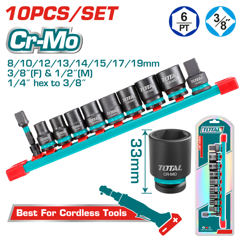 Комплект шестостенни ударни вложки TOTAL INDUSTRIAL, 3/8", 10 части