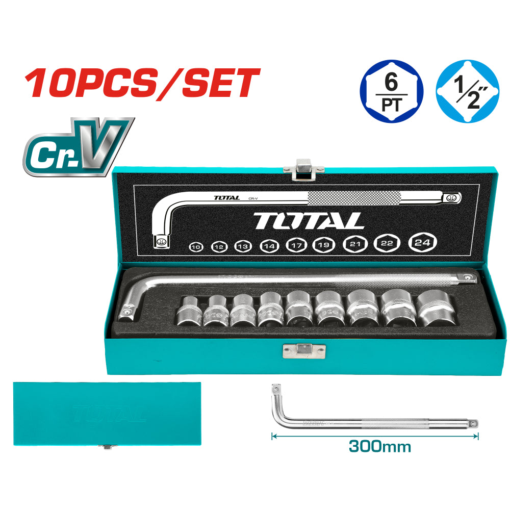 Комплект вложки, метален куфар, TOTAL INDUSTRIAL, 1/2", 10 части