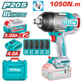 Акумулаторен ударен безчетков гайковерт TOTAL INDUSTRIAL, 3/4", 20 V, 1050 Nm, 2 x 5 Ah