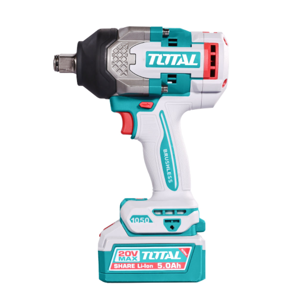 Акумулаторен ударен безчетков гайковерт TOTAL INDUSTRIAL, 3/4", 20 V, 1050 Nm, 2 x 5 Ah