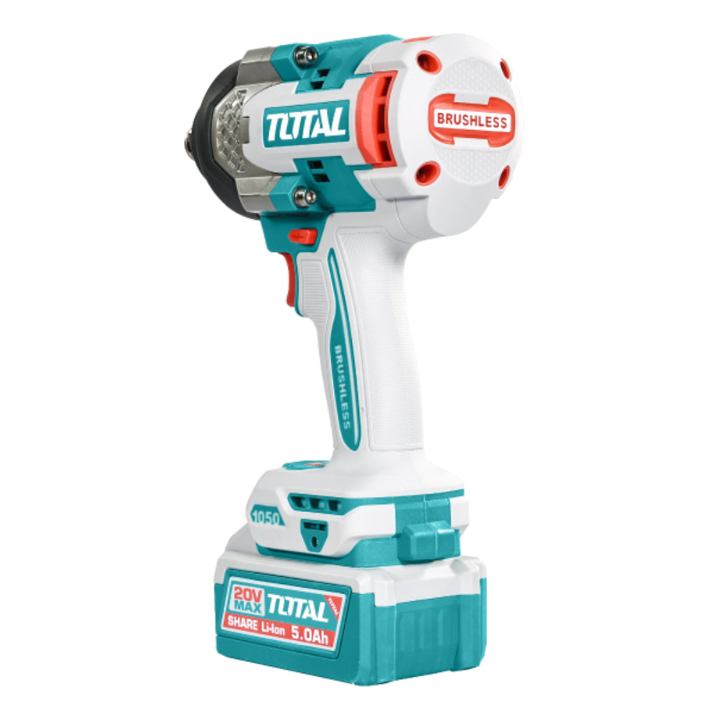 Акумулаторен ударен безчетков гайковерт TOTAL INDUSTRIAL, 3/4", 20 V, 1050 Nm, 2 x 5 Ah
