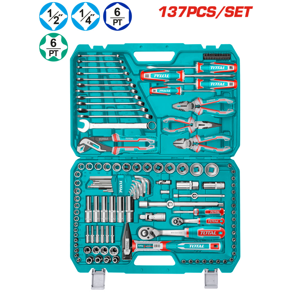 Комплект инструменти TOTAL INDUSTRIAL, 1/4"+ 1/2", 137 части