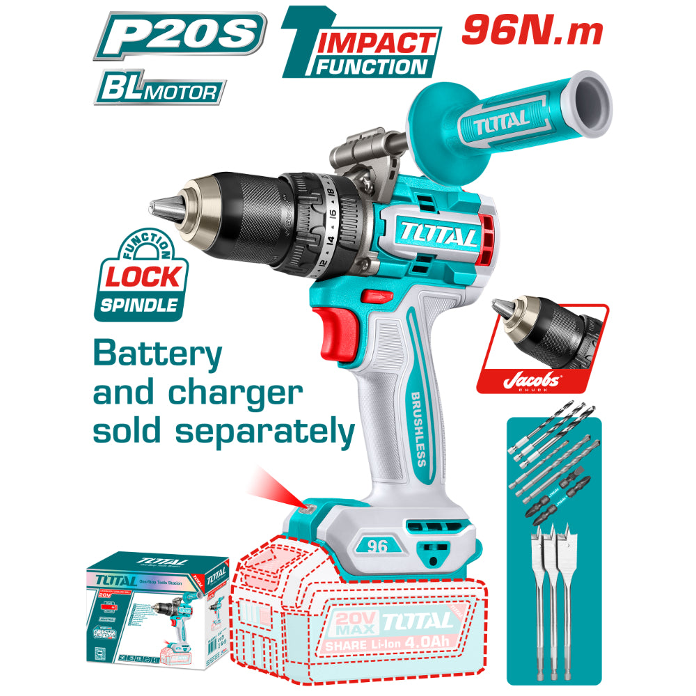 Акумулаторен ударен безчетков винтоверт TOTAL TIDLI209685, 20 V, 96 Nm, без батерия