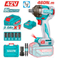 Акумулаторен ударен безчетков гайковерт TOTAL INDUSTRIAL, 1/2", 42 V, 1 х 2 Ah