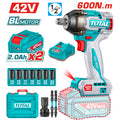 Акумулаторен ударен безчетков гайковерт TOTAL INDUSTRIAL, 1/2", 42 V, 2 х 2 Ah