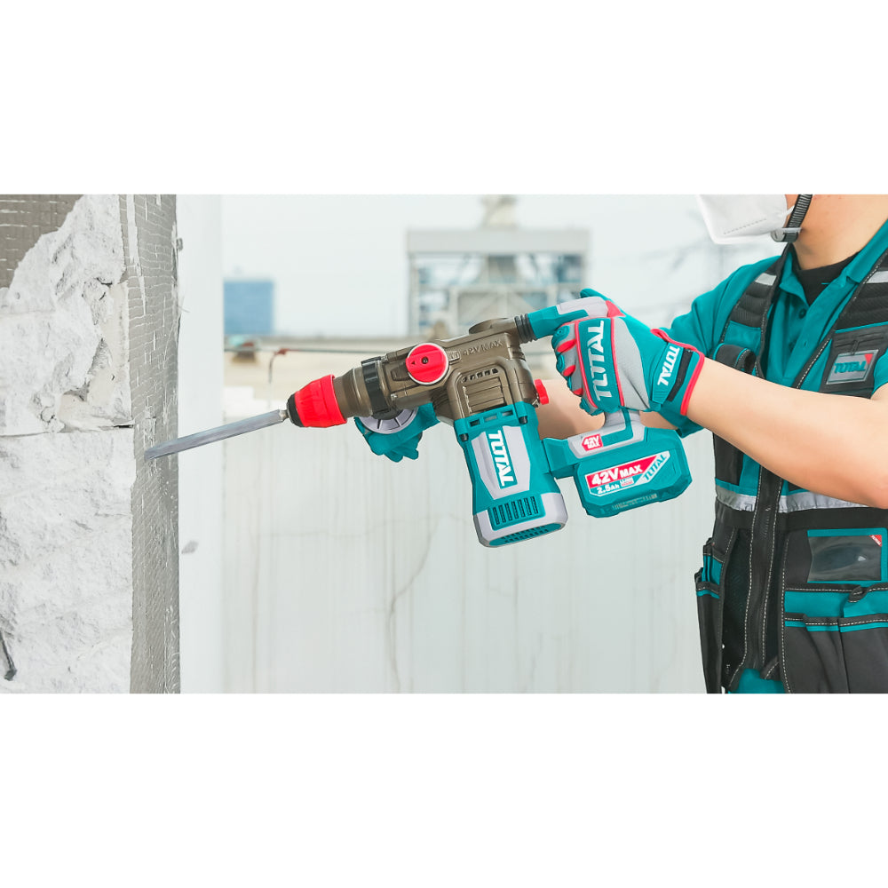 Акумулаторен безчетков перфоратор TOTAL INDUSTRIAL, SDS+, 42 V, 2 x 2.5 Ah, куфар
