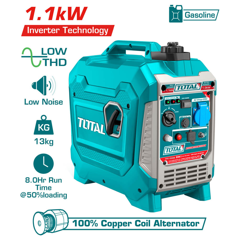 Инверторен бензинов генератор TOTAL INDUSTRIAL, 1.1 kW