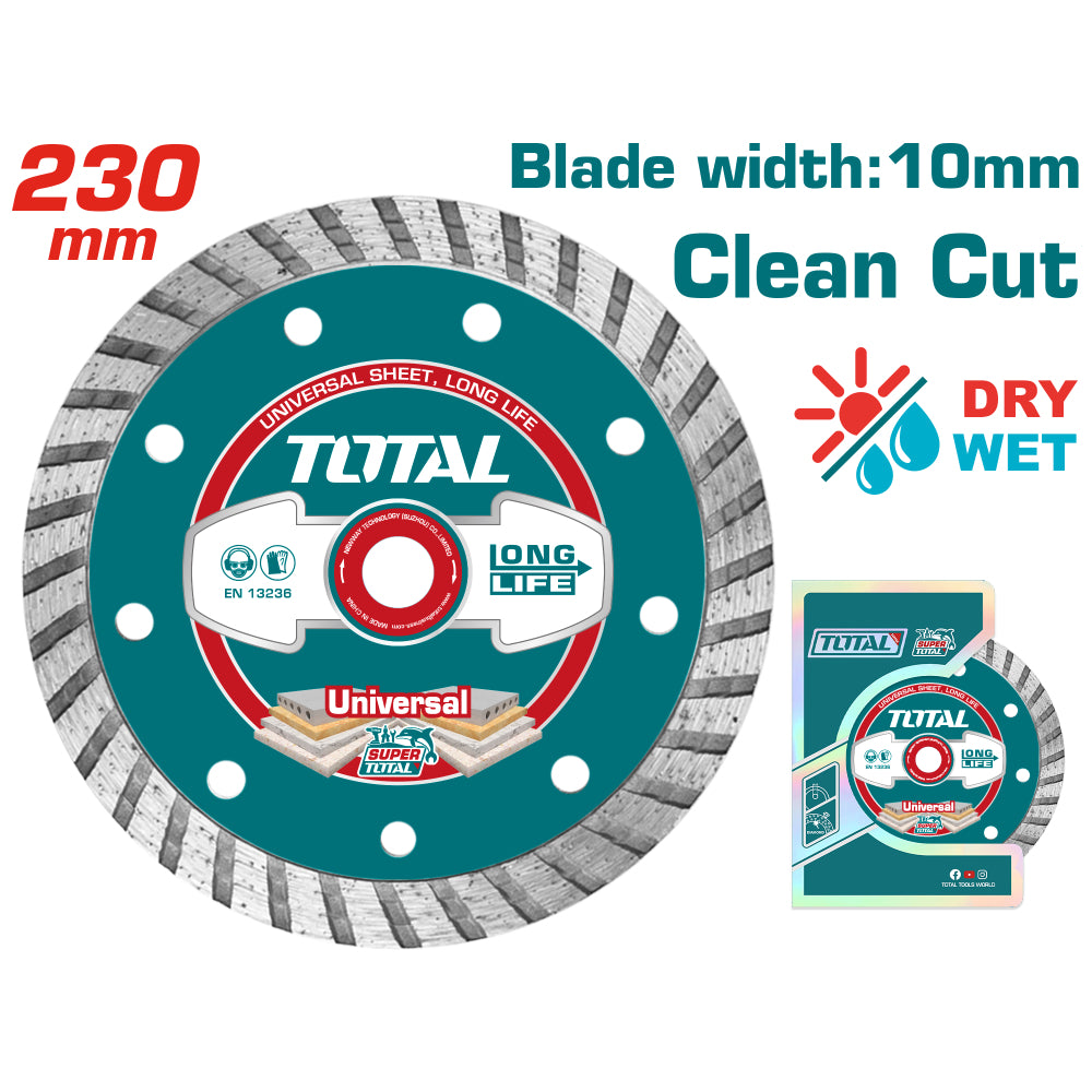 Диамантен диск за сухо рязане TOTAL TURBO, универсален, Ø 230 x 22 x 10 мм