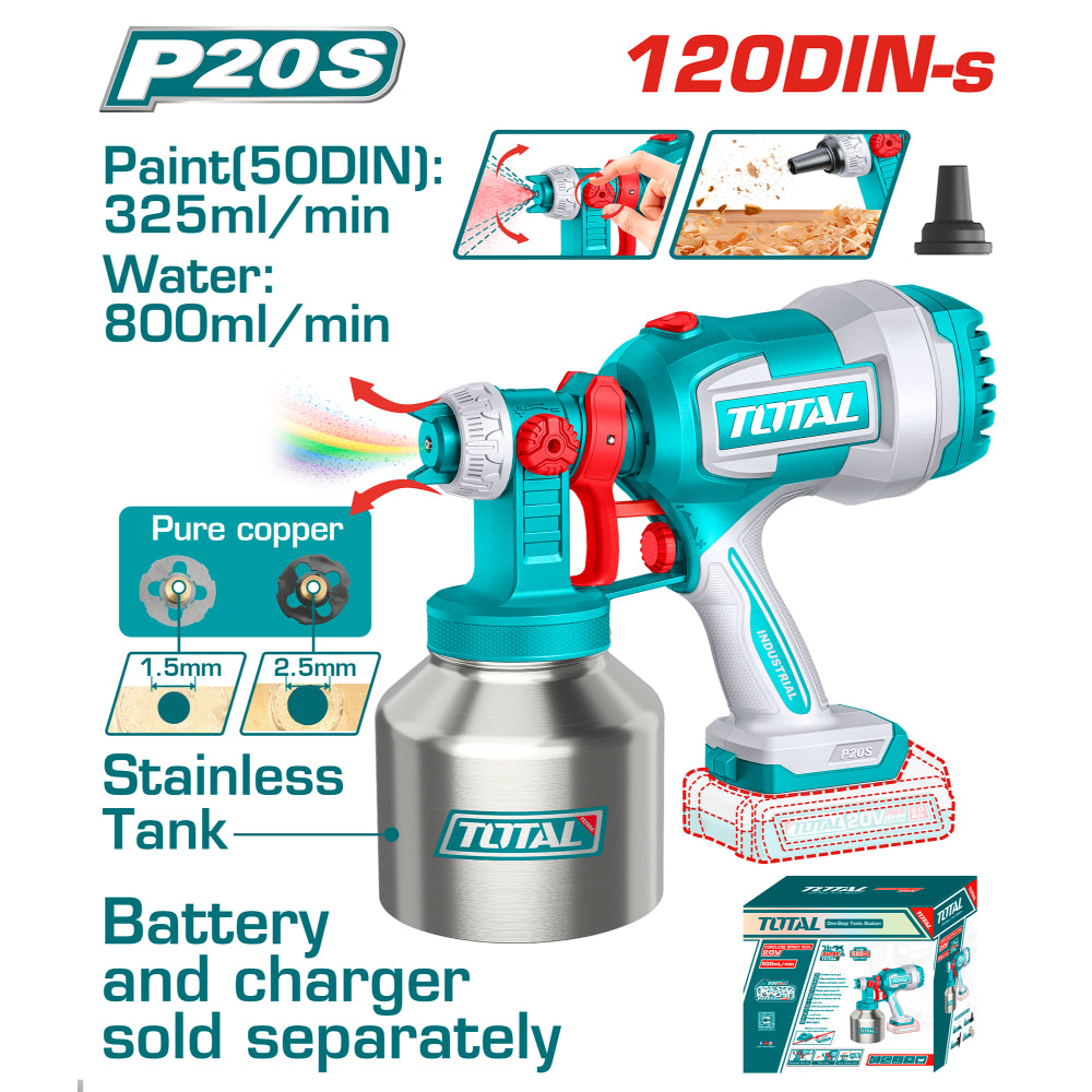 Акумулаторен пистолет за боядисване TOTAL TSGLI20041, 20 V, 800 ml, без батерия