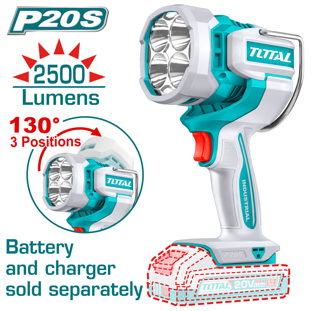 Акумулаторна LED работна лампа TOTAL INDUSTRIAL, 20 V, 22.5 W, 2500 lm, без батерия