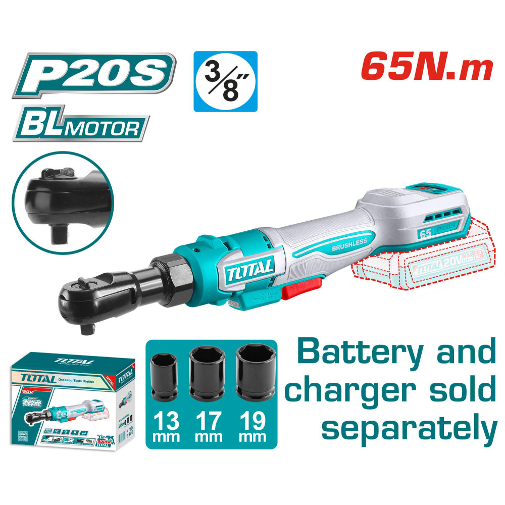 Акумулаторна тресчотка TOTAL INDUSTRIAL, 3/8", 20 V, 65 Nm, без батерия