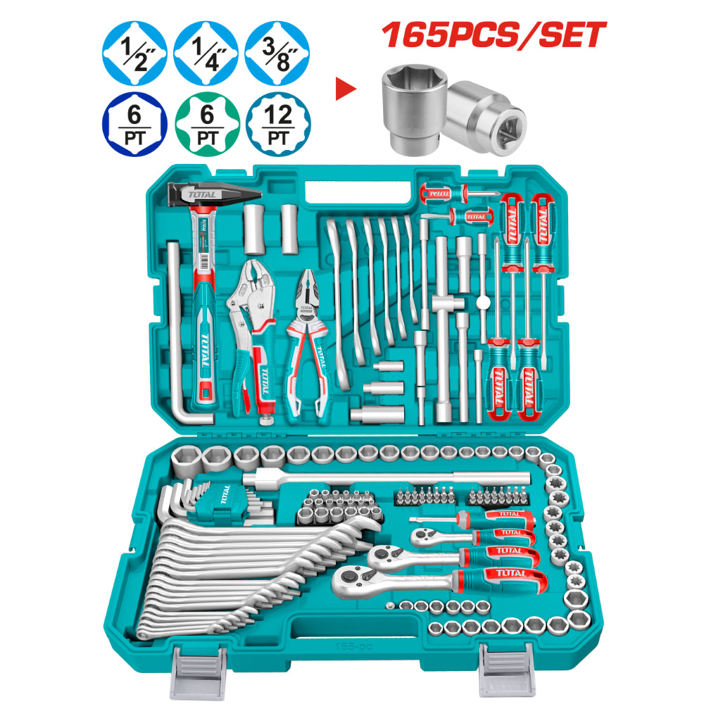 Комплект инструменти TOTAL INDUSTRIAL, 1/2", 1/4", 3/8", 165 части