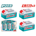 Комплект акумулаторни батерии TOTAL INDUSTRIAL, 20 V, 4 Ah, 3 броя