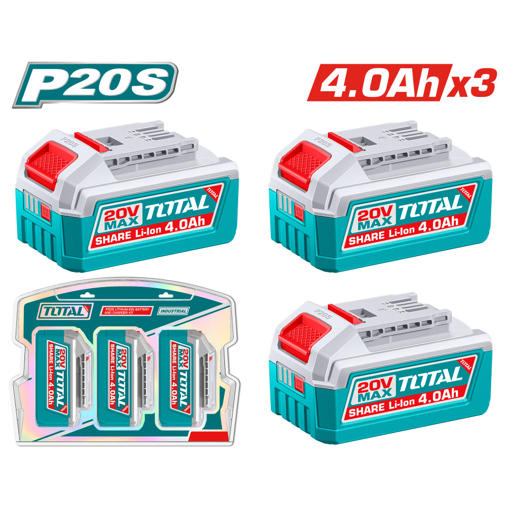 Комплект акумулаторни батерии TOTAL INDUSTRIAL, 20 V, 4 Ah, 3 броя
