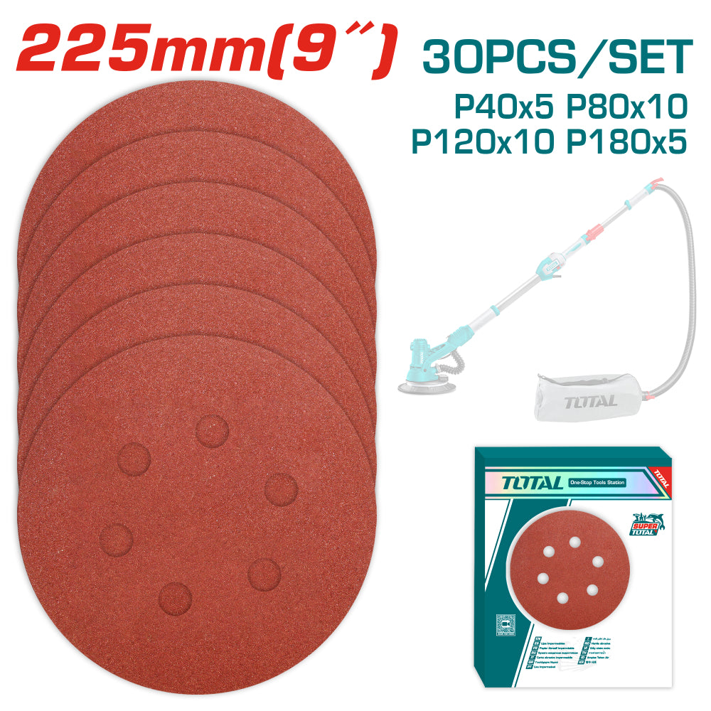Фибър диск TOTAL, P40 - P180, 6 отвора, Ф 225 мм, 30 броя